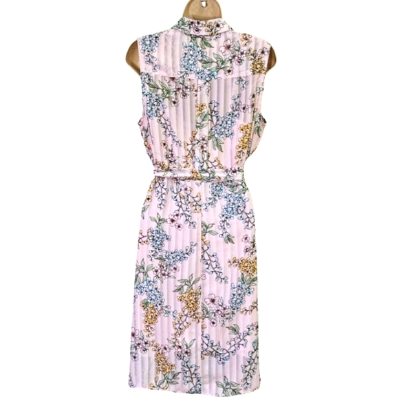 Nanette Lepore Pink/Green Multi-Color Floral Pleated Sleeveless Dress,Size 10 - Picture 2 of 16